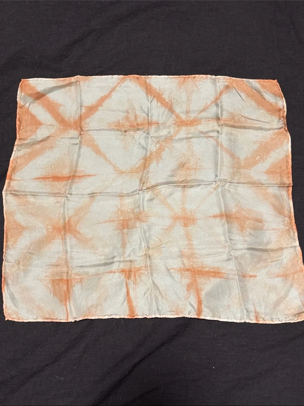 Light Handmade Tie-Dye Silk bandana in Ivory and Peach